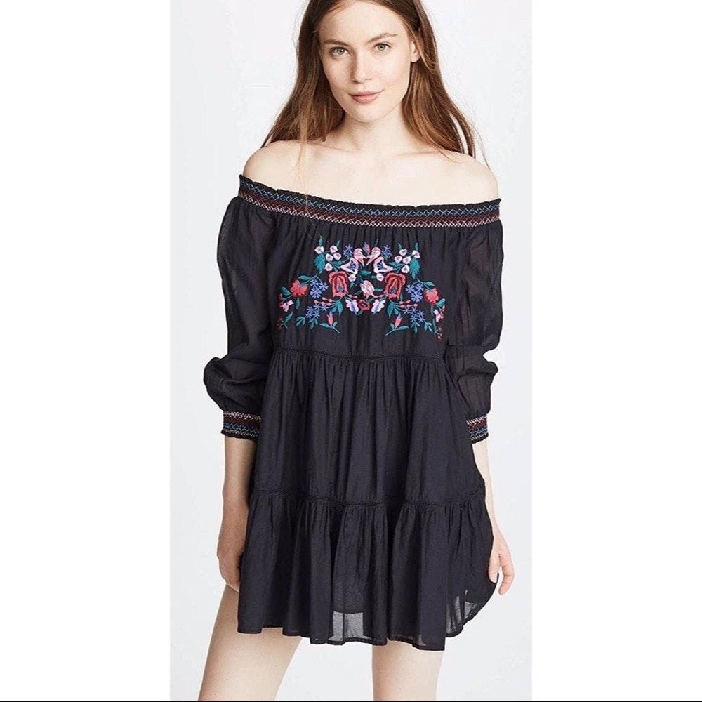 Free People Sunbeams Mini Dress Black Embroidered